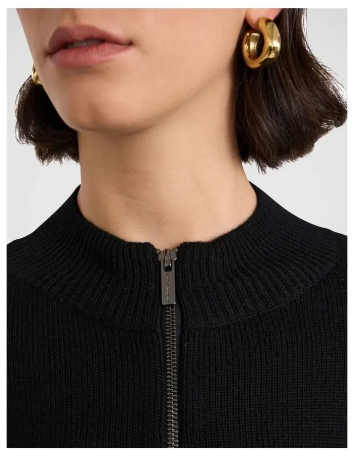 David Lawrence Zip Thru Merino Cardi in Black