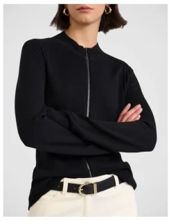 David Lawrence Zip Thru Merino Cardi in Black