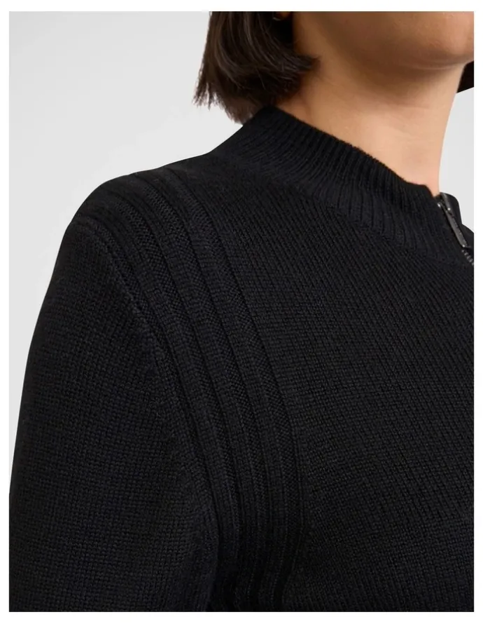 David Lawrence Zip Thru Merino Cardi in Black