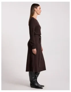David Lawrence Shyla Merino Knit Dress in Coffee