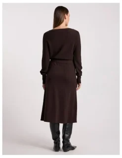 David Lawrence Shyla Merino Knit Dress in Coffee