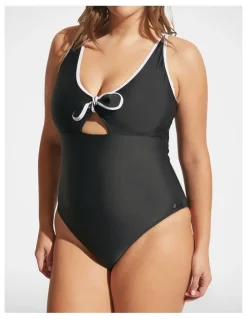 DECJUBA Contrast Tie Front One Piece in Black Base