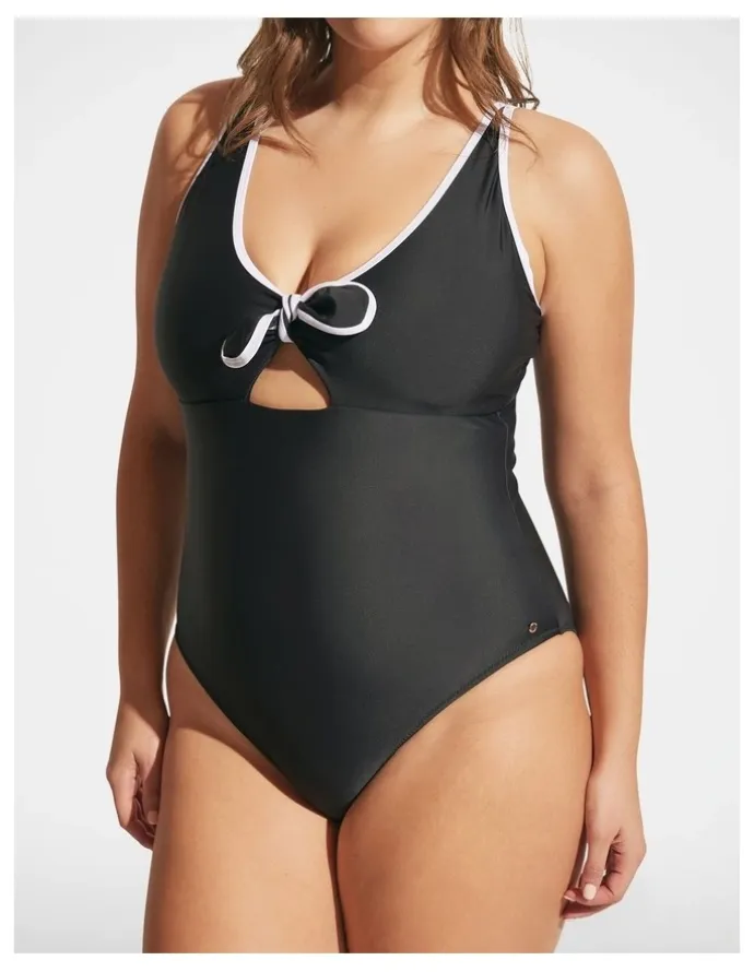 DECJUBA Contrast Tie Front One Piece in Black Base