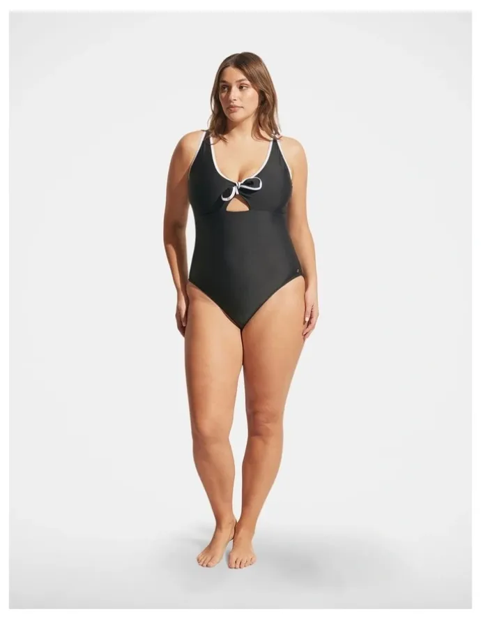 DECJUBA Contrast Tie Front One Piece in Black Base