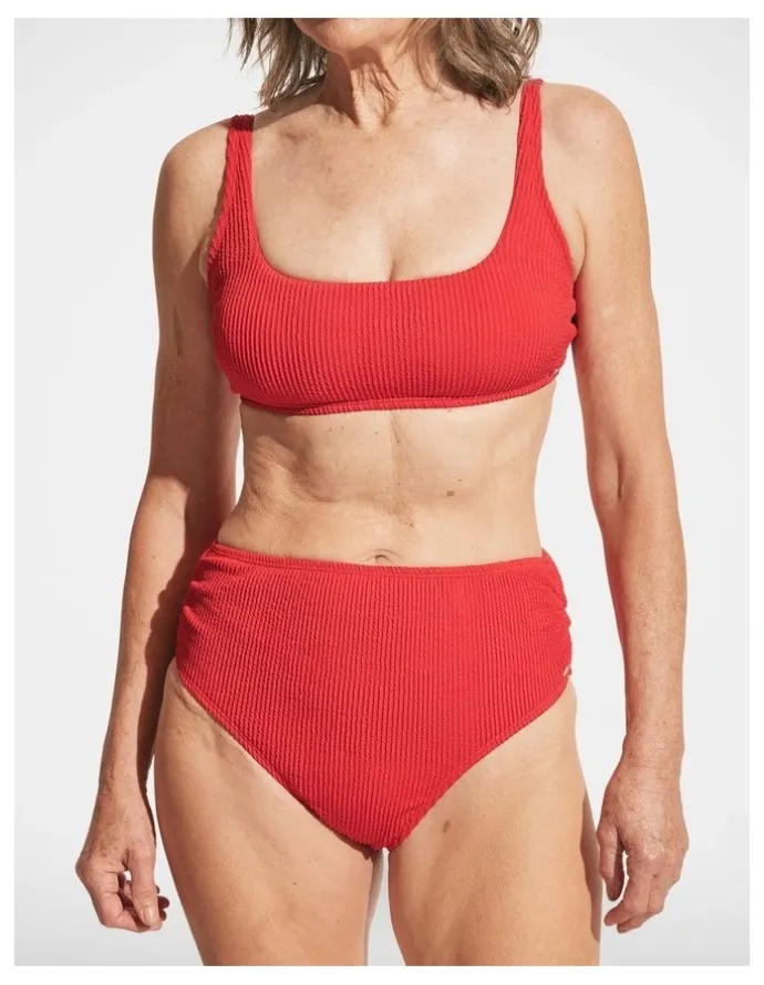 DECJUBA Crinkle Bikini Top in Crimson Red