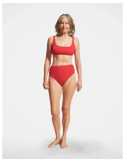 DECJUBA Crinkle Bikini Top in Crimson Red