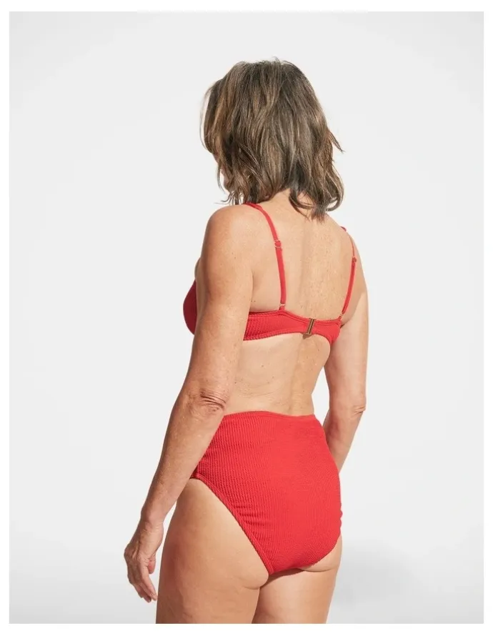 DECJUBA Crinkle Bikini Top in Crimson Red