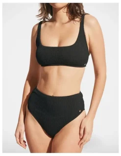 DECJUBA Crinkle Bikini Top in Black