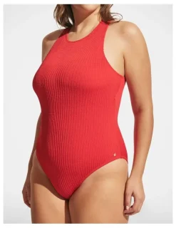 DECJUBA Crinkle Racer One Piece in Red