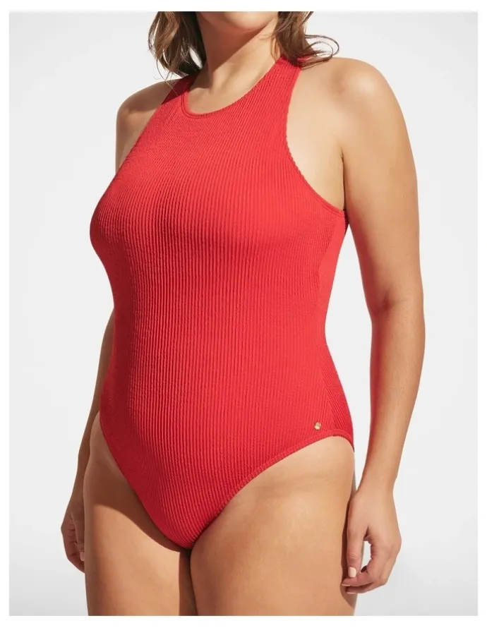 DECJUBA Crinkle Racer One Piece in Red