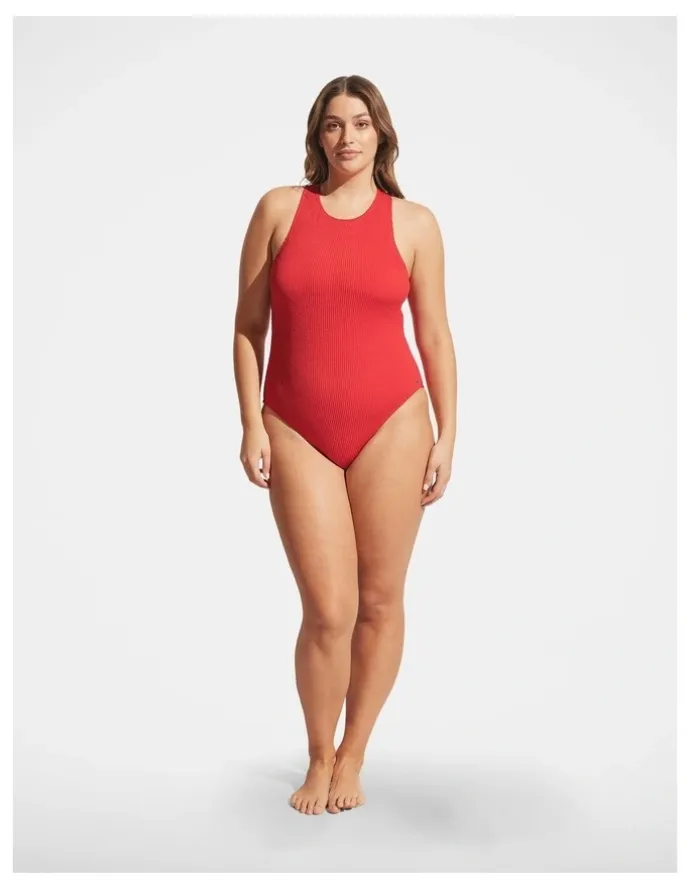 DECJUBA Crinkle Racer One Piece in Red