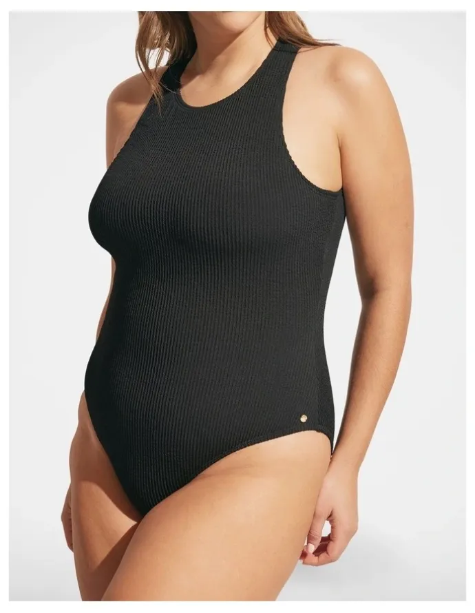 DECJUBA Crinkle Racer One Piece in Black