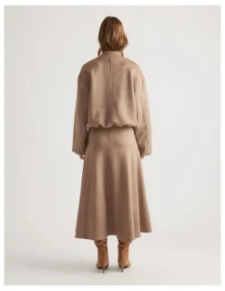 DECJUBA Eden Faux Suede Midi Skirt in Dove Grey