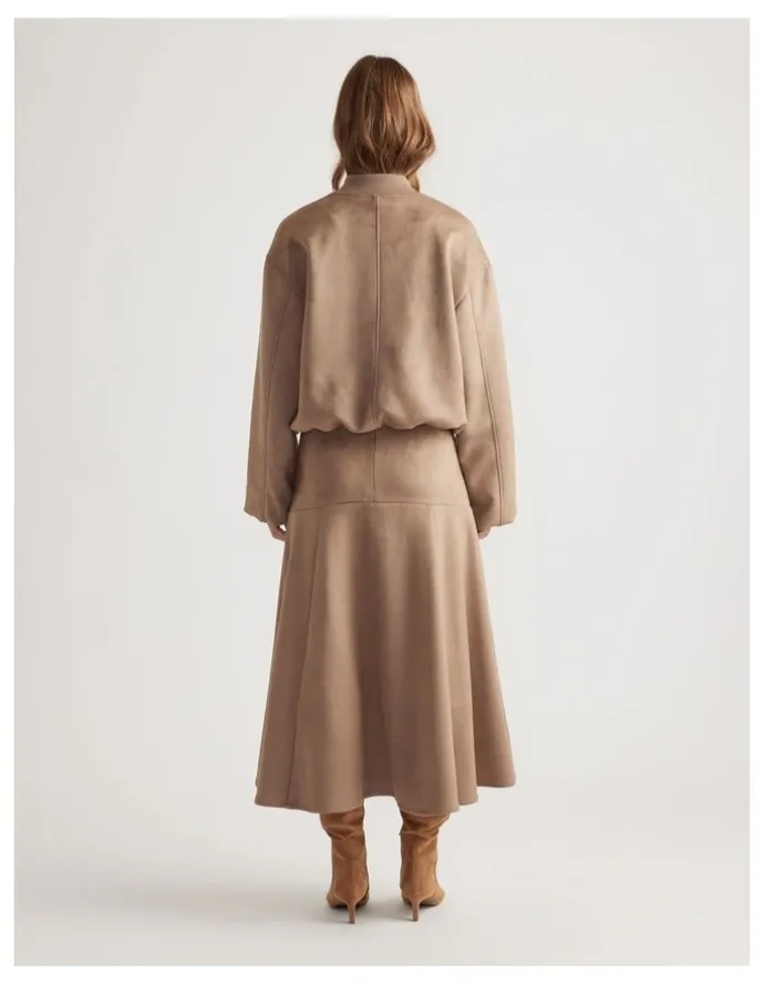 DECJUBA Eden Faux Suede Midi Skirt in Dove Grey