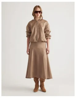 DECJUBA Eden Faux Suede Midi Skirt in Dove Grey
