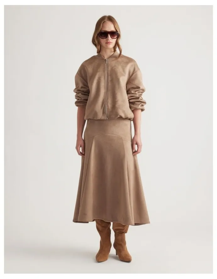 DECJUBA Eden Faux Suede Midi Skirt in Dove Grey