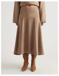 DECJUBA Eden Faux Suede Midi Skirt in Dove Grey