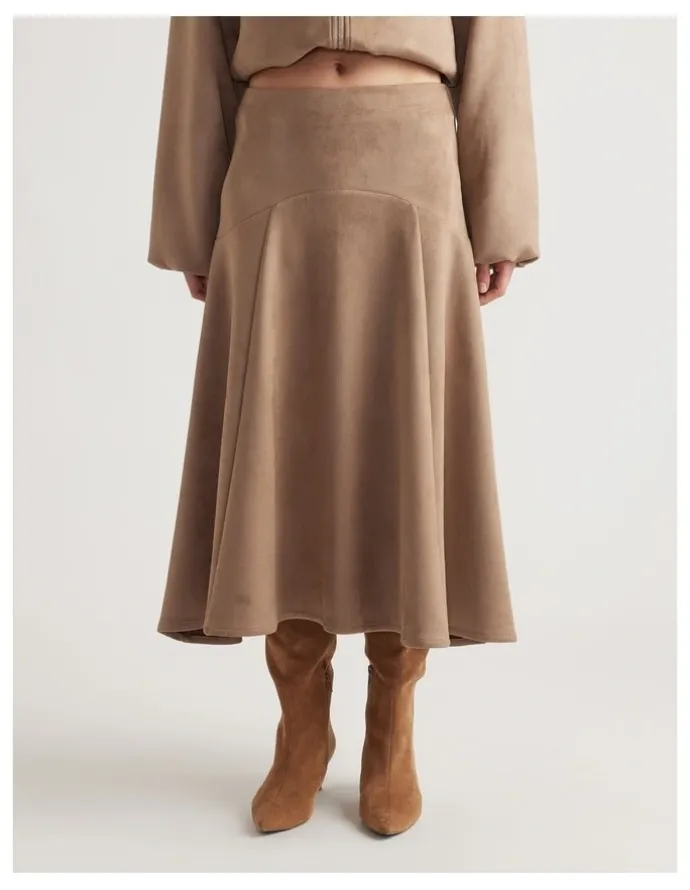 DECJUBA Eden Faux Suede Midi Skirt in Dove Grey