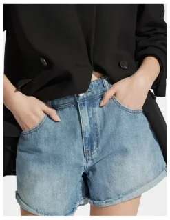 DECJUBA Harper Rolled Cuff Denim Shorts in Blue