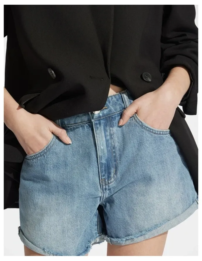 DECJUBA Harper Rolled Cuff Denim Shorts in Blue