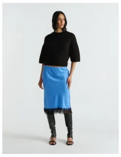 Decjuba Karly Lace Midi Skirt in Azure Spot Print
