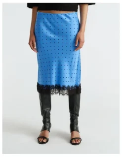 Decjuba Karly Lace Midi Skirt in Azure Spot Print