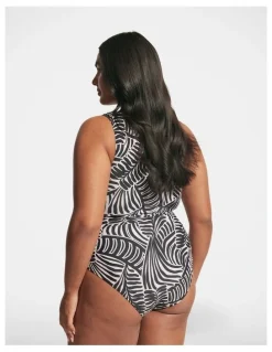 DECJUBA Matte One Shoulder One Piece in Stencil Palm