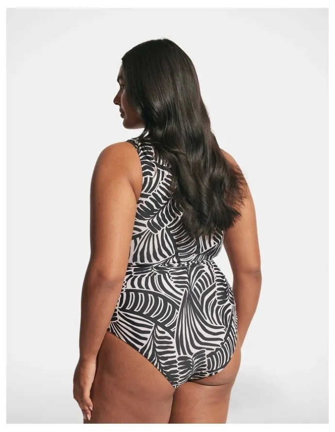 DECJUBA Matte One Shoulder One Piece in Stencil Palm