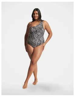 DECJUBA Matte One Shoulder One Piece in Stencil Palm