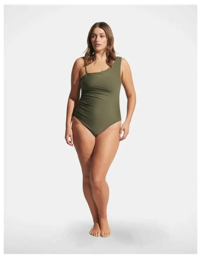 DECJUBA Matte One Shoulder One Piece in Green