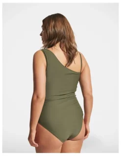 DECJUBA Matte One Shoulder One Piece in Green