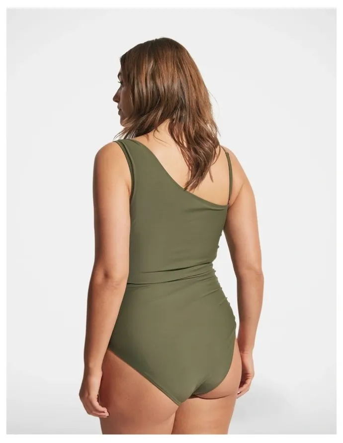 DECJUBA Matte One Shoulder One Piece in Green