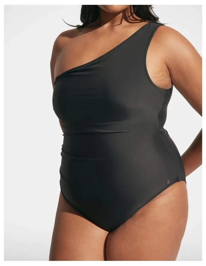 DECJUBA Matte One Shoulder One Piece in Black