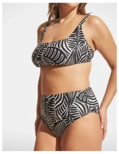 DECJUBA Matte Square Neck Bikini Top in Stencil Palm