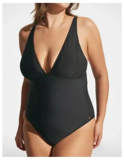 DECJUBA Matte V Neck One Piece in Black