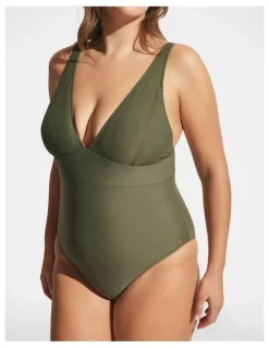 DECJUBA Matte V Neck One Piece in Green