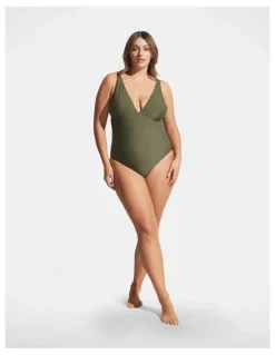 DECJUBA Matte V Neck One Piece in Green