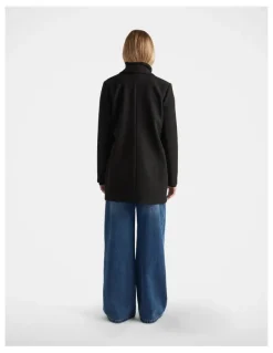 Decjuba Mid Length Felt Coat in Black