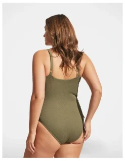 DECJUBA Rib Drawcord One Piece in Soft Olive