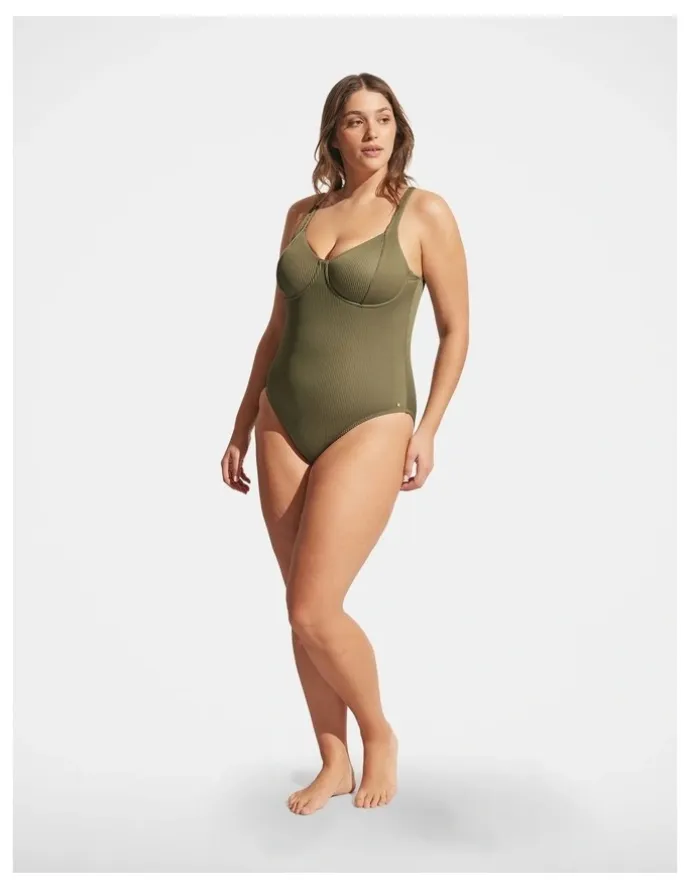 DECJUBA Rib Underwire One Piece in Soft Olive