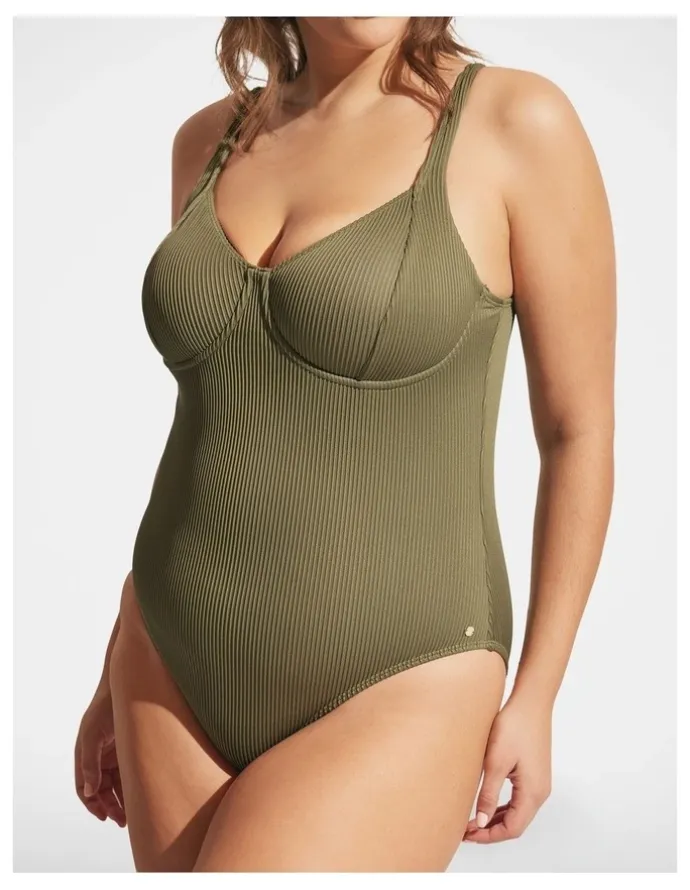 DECJUBA Rib Underwire One Piece in Soft Olive
