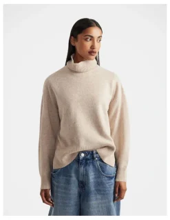 DECJUBA Roll Neck Knit Jumper in Neutral