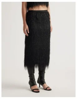 Decjuba Rue Fringed Midi Skirt