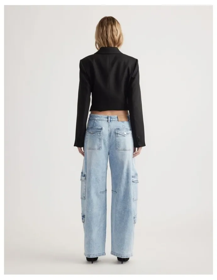 Decjuba Alexa Cargo Barrel Jean in East Coast Blue