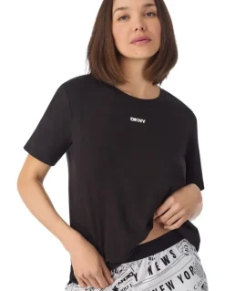DKNY Cotton Jersey Short Sleeve T-Shirt & Boxer Short Pyjama Set in White Newspaper