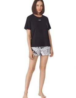 DKNY Cotton Jersey Short Sleeve T-Shirt & Boxer Short Pyjama Set in White Newspaper