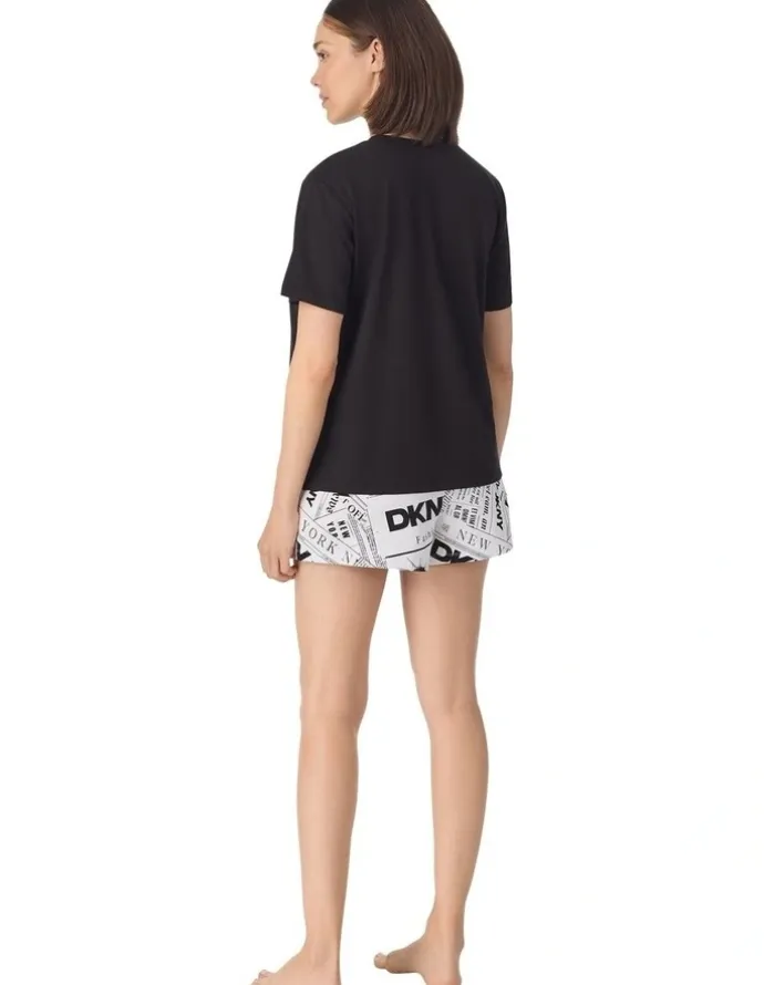 DKNY Cotton Jersey Short Sleeve T-Shirt & Boxer Short Pyjama Set in White Newspaper