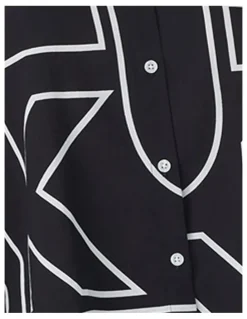 DKNY Woven Cotton & Viscose Button Up Short Pyjama Set in Black Exploded Letters