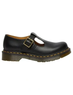 Dr Martens Polley T-bar Shoes in Black Smooth