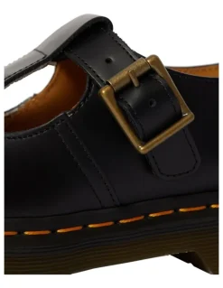Dr Martens Polley T-bar Shoes in Black Smooth